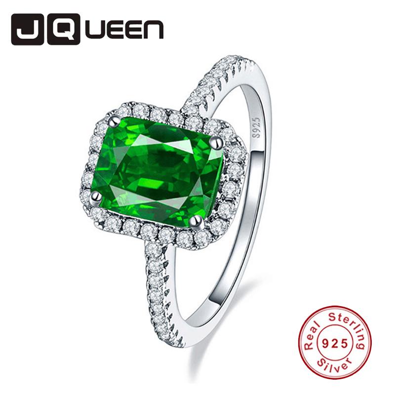 

Cluster Rings JQUEEN Nano Emerald Pigeon Blood Red Ruby Engagement Wedding Ring Women Pure Solid 925 Sterling Silver Square Cut Fine Jewely, Golden;silver