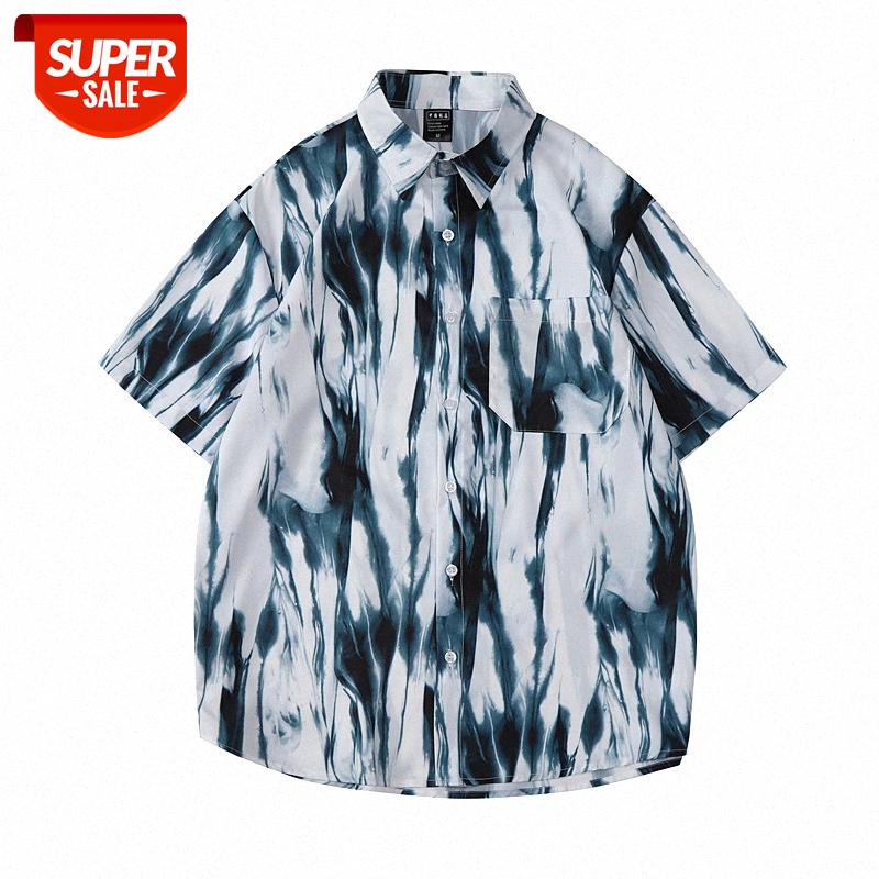

Harajuku style splash ink tie-dye shirt short-sleeved male loose oversize couple half-sleeved #3S2N, White;black