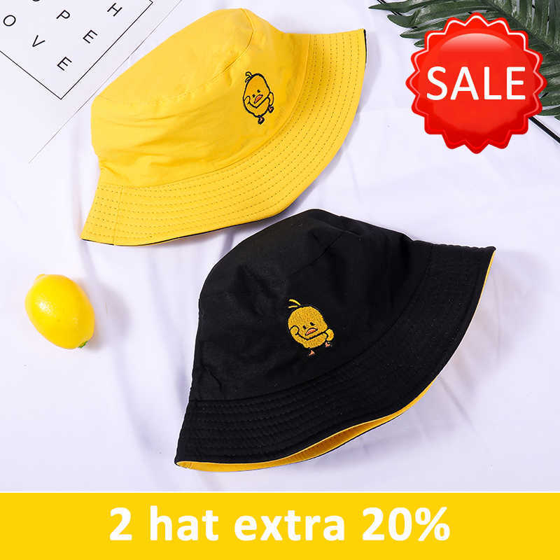 

New Fashion Duck Bucket Hat Women Men Two Side Fashion Hip Hop Animal Fisherman Hat Bob Boys Girl Outdoor Travel Beach Sun Hat Panama Q0811, A2