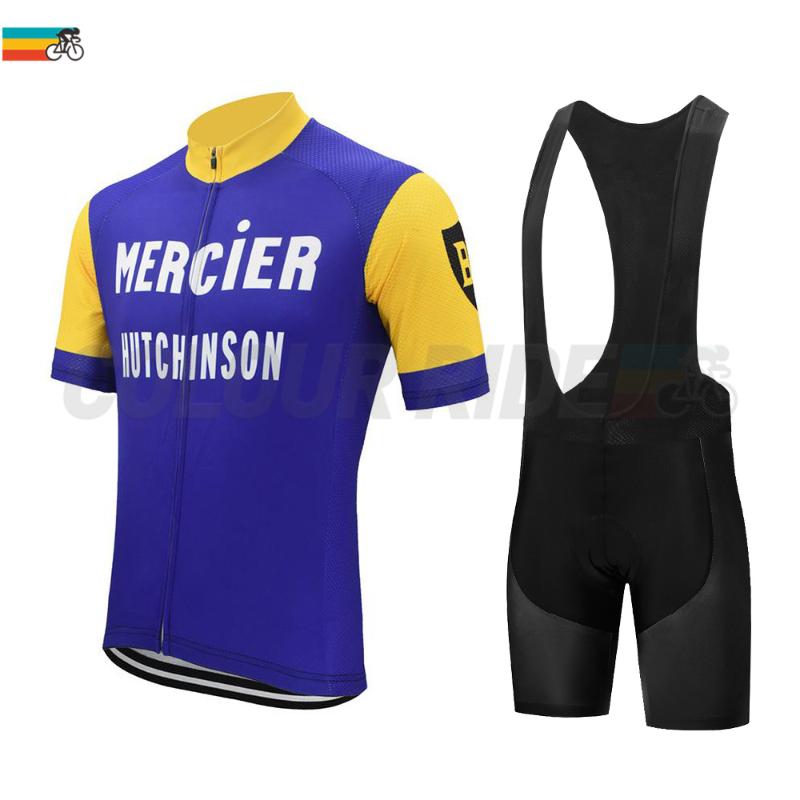 

Racing Sets Cycling Clothing Men Bike Jersey Set Classic Short Sleeve Ride Outfit Suit Summer Mercier Retro Biking Wear Kit Breathable Pad, Bib 1
