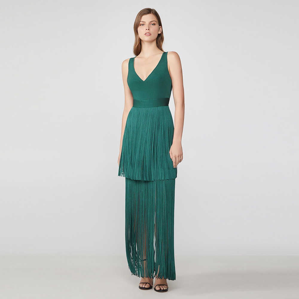 

Ocstrade Elegant Tassel Bandage Dress Sexy V Nexk Green Bodycon Women Summer Club Night Party 210527, Blue