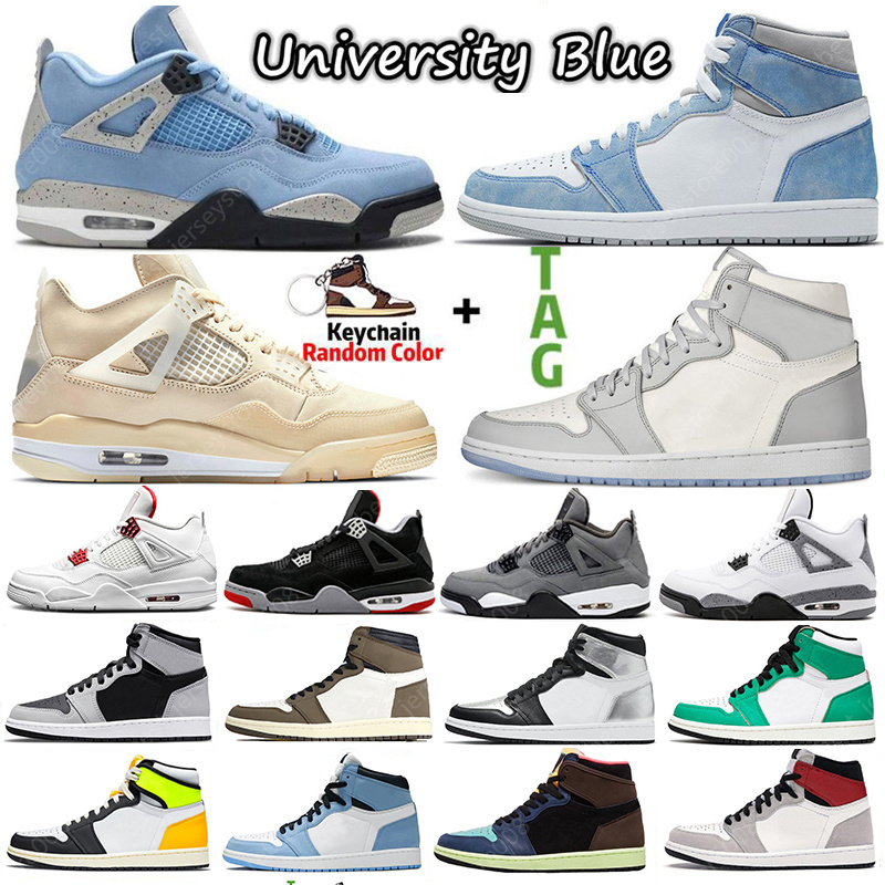 

2021 Hyper Royal University Blue 1 1s Mens Basketball Shoes 4 4s Sail Obsidian Silver Toe Black Cat Bred Dark Mocha Fire Red Men Sports Women Sneakers Trainers US 5-13, Box