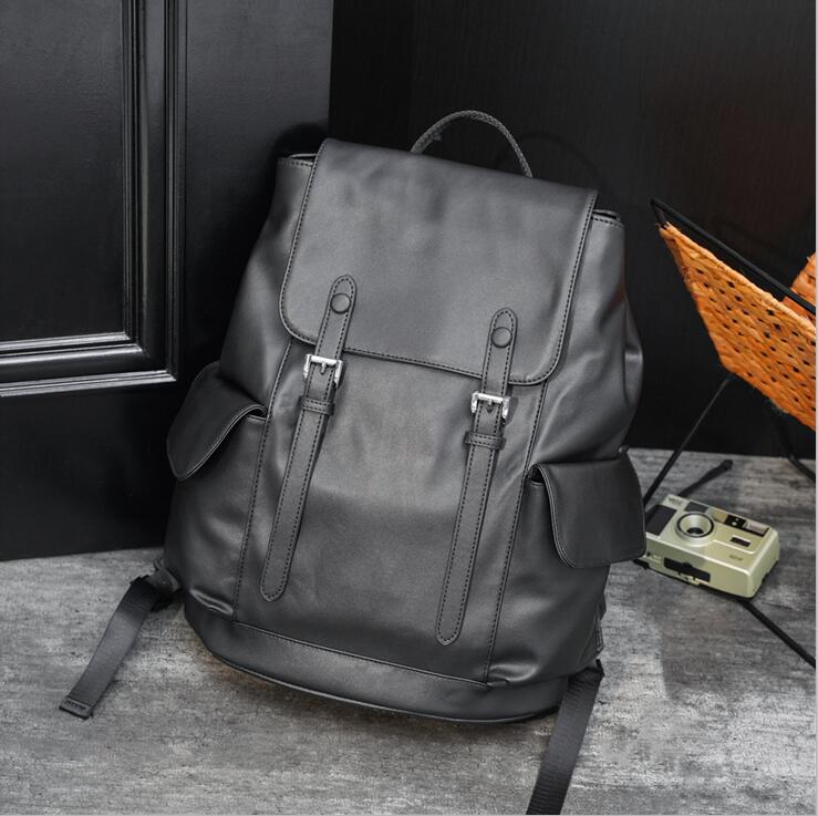 

Factory wholesale men brand shoulder bag street trend plaid leisure backpack large contrast leather handbag outdoor travel pocket decoration student backpacks, Black1