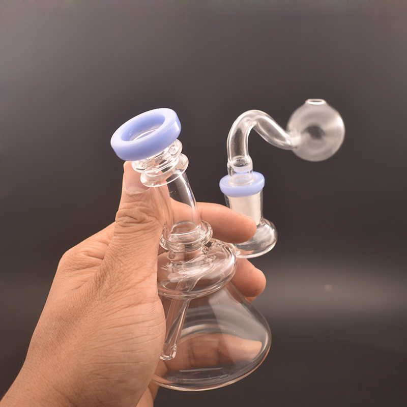 

Portable Glass Water Bongs 5.5inch Dab Rig Hand smoking water Pipes small bubbler Beaker Ice Bong with 14mm male glass oil burner pipes 1pcs