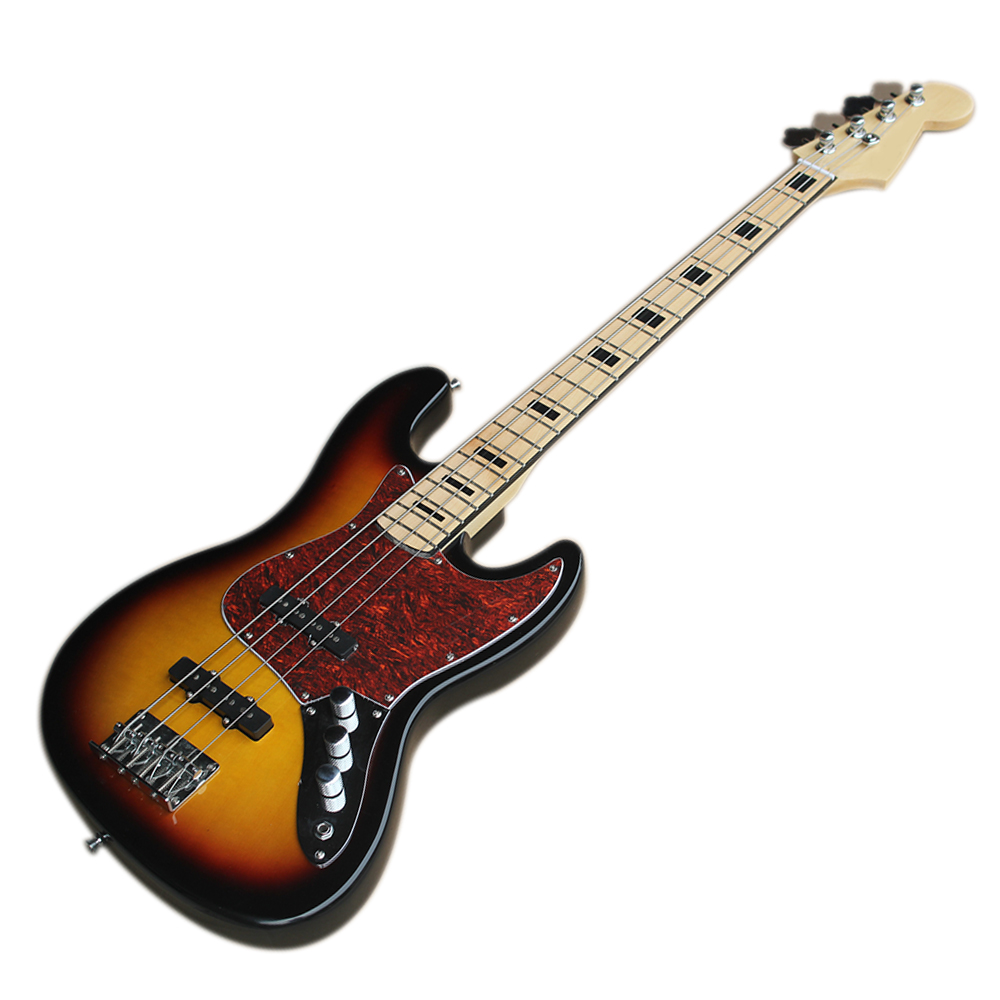 Factory Outlet-4 Strings Tobocco Sunburst Electric Jazz Bass Guitar with Maple Fretboard,Strings Through Body,High Cost Performance-image-686985496