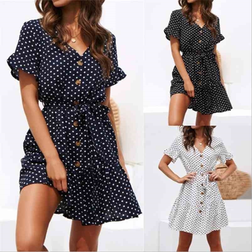 

Women Leopard Print Dress Summer Ruffles Short Sleeve V Neck Evening Party Sweet Beach 210701, Black