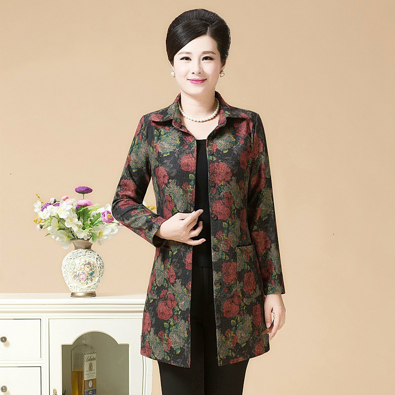 

Women's Trench Coats Autumn Winter Women Turn Down Collar Casual Floral Printed Single Breasted Windbreaker Plus Size KJBY, 3 regular