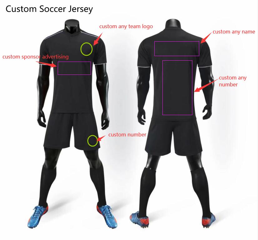 

Custom Team Kids+Adult Black Soccer Jersey Uniform Sports Personalized Shirts with Shorts-Printed Design Name and Number 8052-8810-2