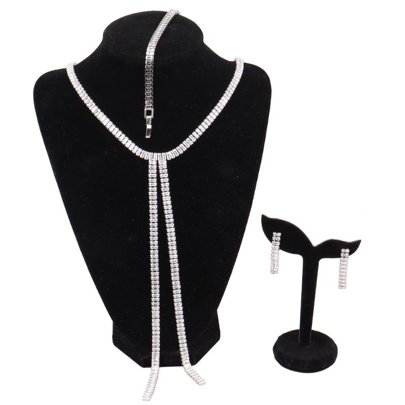 

Earrings & Necklace 2021 White Zircon Jewelry Sets For Women Bracelets With Stone Wedding Party Copper Silver Plated Jewelery