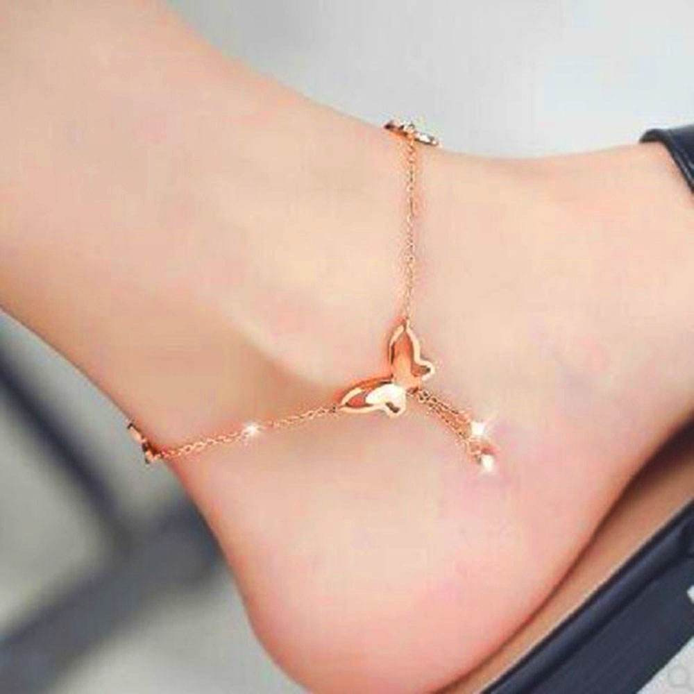 

Yobest Sweet Simple Butterfly Shape Anklet Bracelet Gold Silver color Chain Beach Foot Sandal for Women Gift