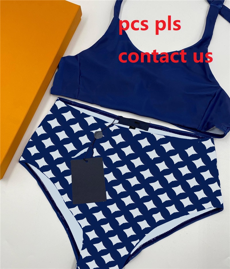 

Vintage Letters Blossom Bikinis Sexy Beach Tank Top Briefs for Women Womens Tide Navy Bandage Halter Swimwear Fashion Bathing Suits, Real pic;pls contact us