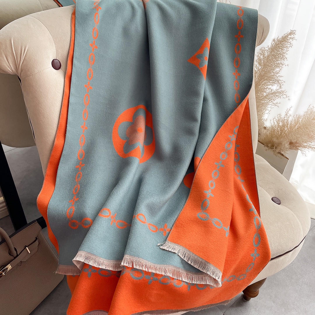 

7color Winter Fall Designer Imitation Cashmere Jacquard Scarf Personality Old Flowers Monogram Pattern Letters Print Pashminas Women Shawl S, Blue;gray