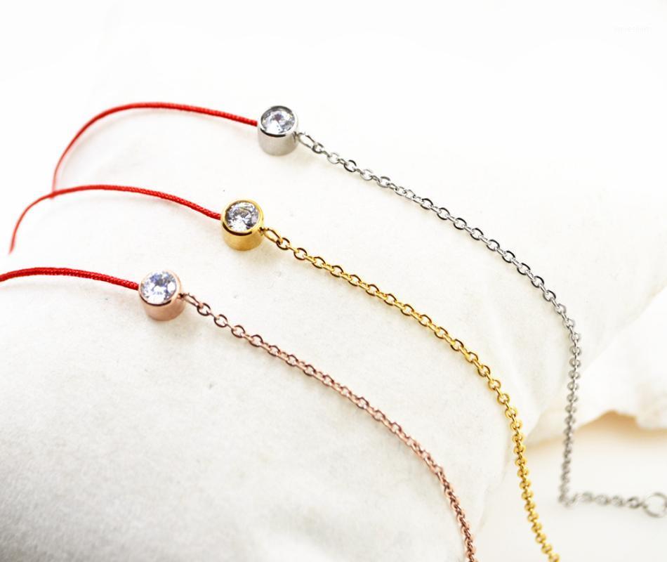

Link, Chain Lucky Titanium Steel Red Rope Woven Rose Gold Bracelets For Women Crystal Simple Lovers Jewelry1
