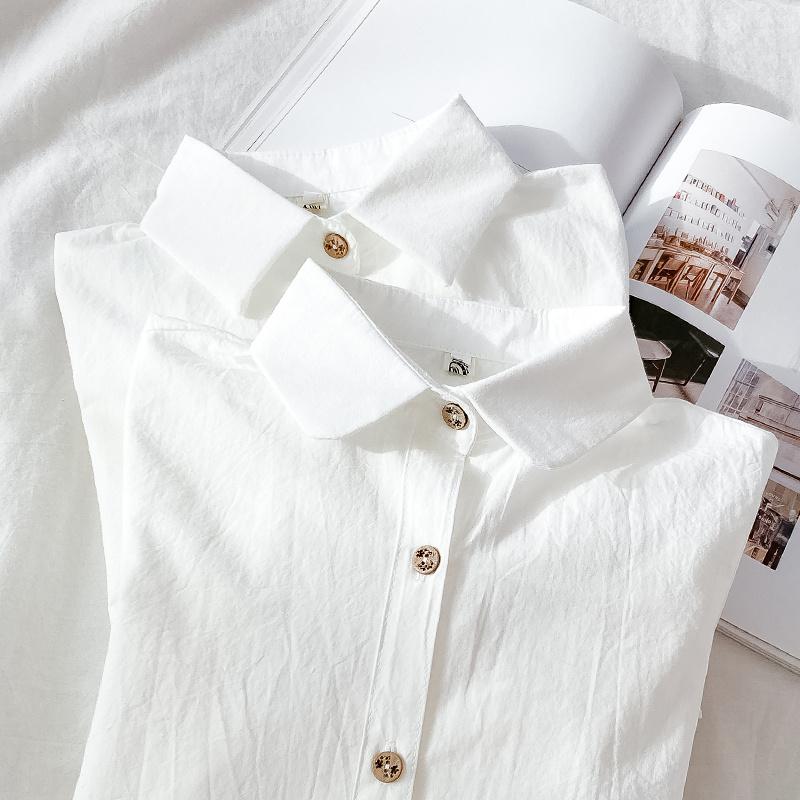 

Women' T-Shirt 2021 White Long-sleeved Business Shirt Design Sense Niche French Top Western Style Chic Hong Kong Jum, White round neck