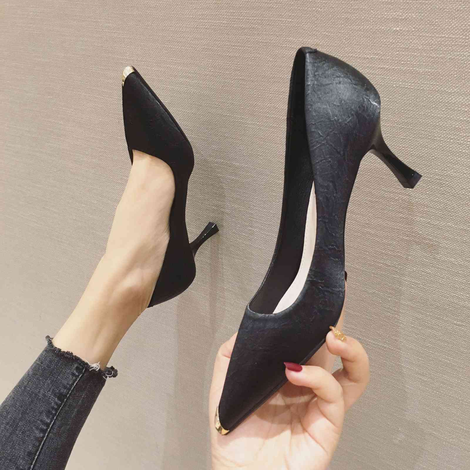 

heeled Dress Shoes shoes high professional women's thin black pointed formal work light mouth single 685-8 EPCW, 1# shoe box