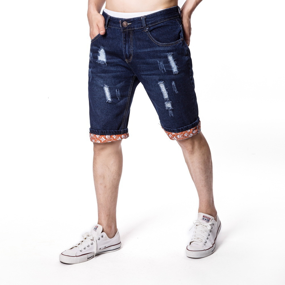 

6AM2 Summer Fashion Men's Solid Color Mid High Quality Elastic Frayed Denim Shorts Cotton Casual ny Button Leisure Jeans E35E, Blue