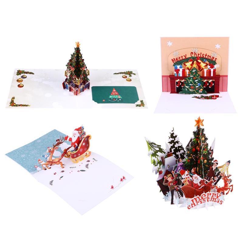 

Greeting Cards 4pcs Christmas Cartoon 3D For Holiday Festival