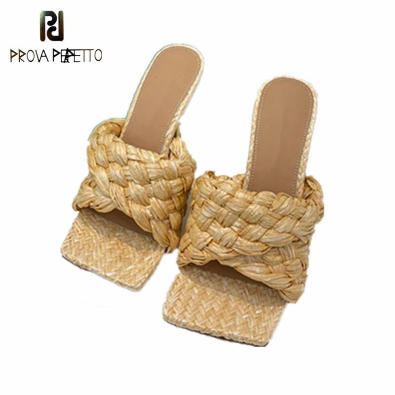 

Prova Perfetto 2021 Summer Sandals Woman High Heel Hand-made Crocheting Grass Square Toe Shoes Plus Size 35-42 Dress, Black
