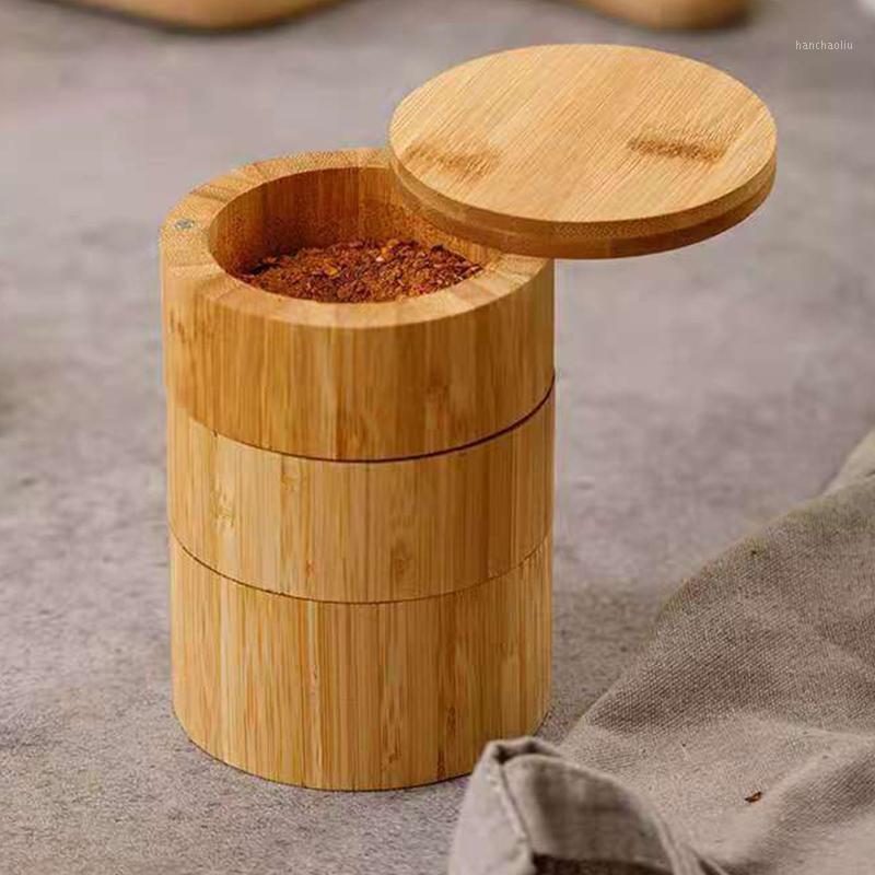 

Storage Bottles & Jars Kitchen Supplies Environmentally Friendly Non-toxic Round Bamboo Seasoning Box Rotating Cover Salt Shaker