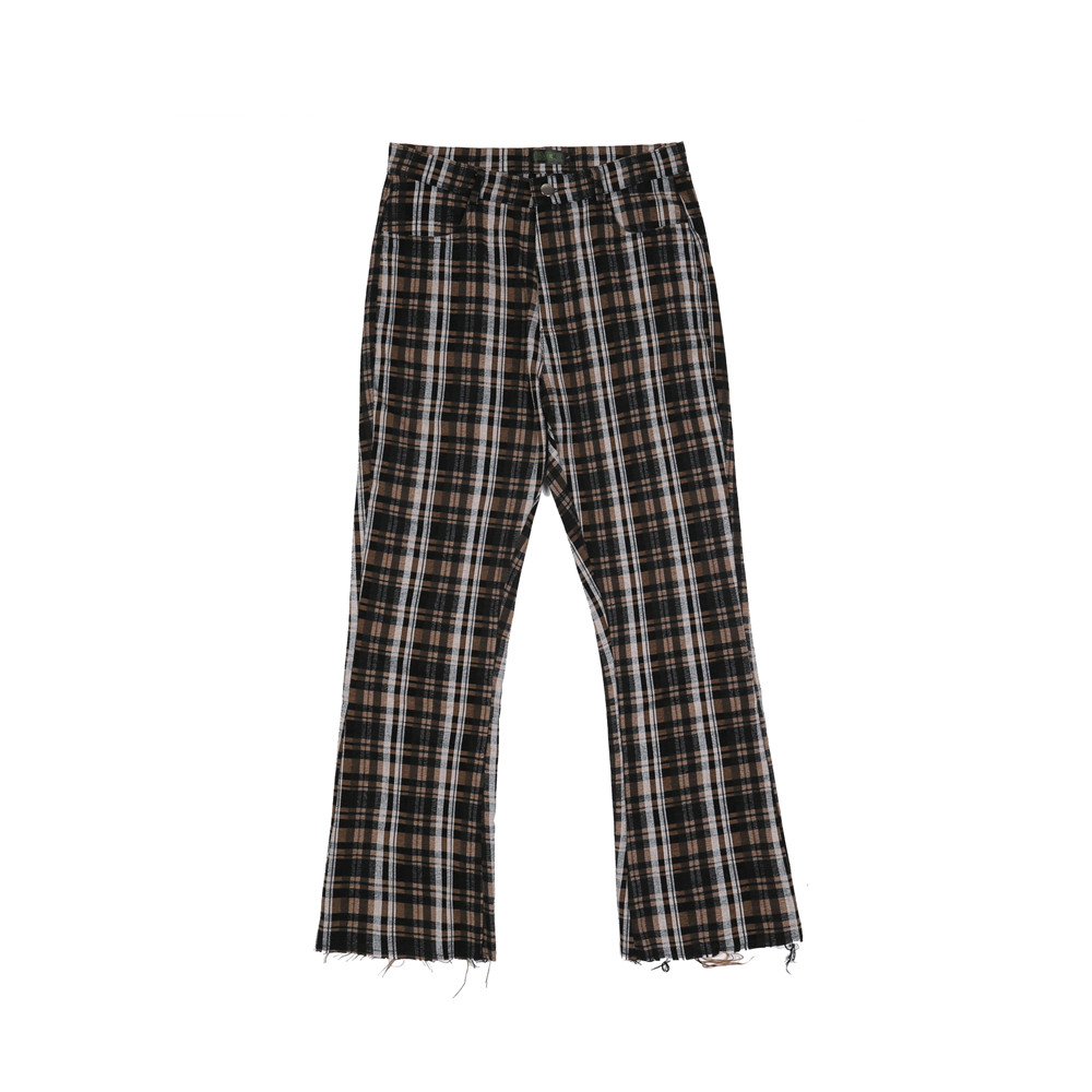 

Flared Pants Mens Small Plaid Casual Loose Trousers Men