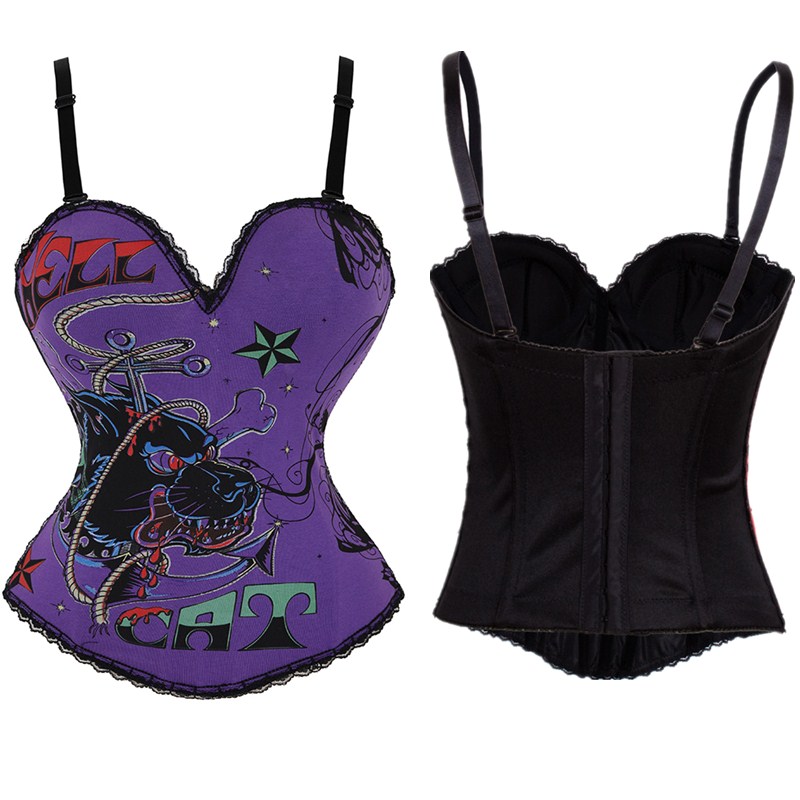 

Woman Bustiers Purple sexy cotton strap corset women overbust underbust waist cincher shaperwear victorian party corselet sexy burlesque cor