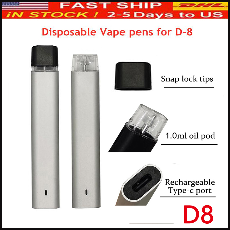 

D8 Disposable Devices Vape Pen 240mah Battery Rechargeable 1ml Pods Carts Starter Kit Empty Thick Oil Cartridges Alloy Tanks Vaporizer E-cigarette Kits Packaging