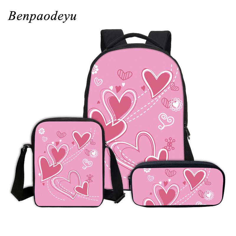 

School Backpack For Girls Teenagers Bags Combination Packages 3 Pcs/set 3D Printing Children Canvas Backpacks