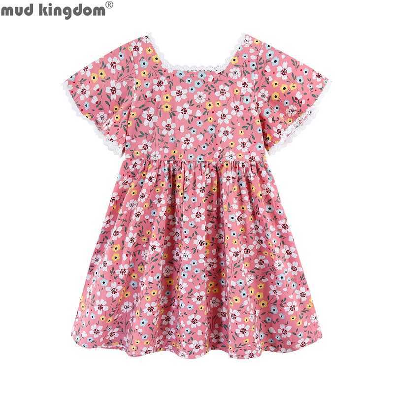 

Mudkingdom Summer Flutter Sleeve Floral Girl Vintage Dress Square Neck Lace for Girls Short Dresses Toddler Party Clothes 210615, Pink