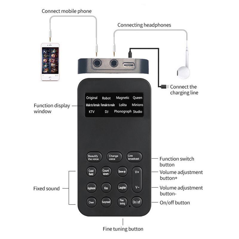 

Live webcast voice changer male to female Mini Adapter 8 Changeing Modes Microphone Disguiser Phone Game Sound converter298B