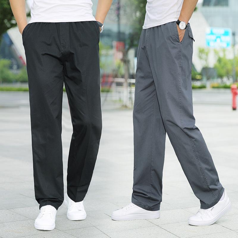 

Men's Pants Men S Casual Fitness Straight Long Cotton Chino Trousers Plus Size 2021 Summer Grey Navy Black Business Slacks Loose