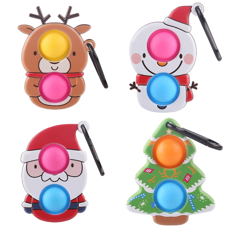 

Decompression Toys Christmas Gift Favor Finger Fidget Bubble Music Hanging Decoration Pops for Children Toy Elk Snowman Keychain 103-1
