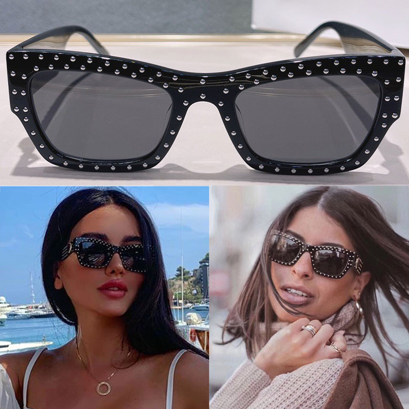 

Mens or womens sunglasses 4358 fashion classic gold silver rivet decoration black frame wide mirror legs casual shopping glasses UV400 protection belt box