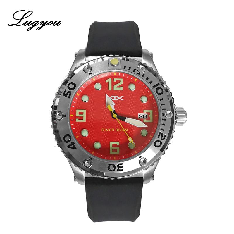 

Wristwatches KTS Quartz Men Watch Japan Movement Silicone Strap 30ATM Stainless Steel Wristwatch, Yellow dial