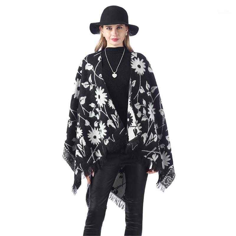

Scarves Winter Scarf Women Female Wool Stylish Warm Blanket Cashmere Coat Cloak Thickening Double Sided Air Dual-Purpose Shawl Poncho A4, Blue;gray