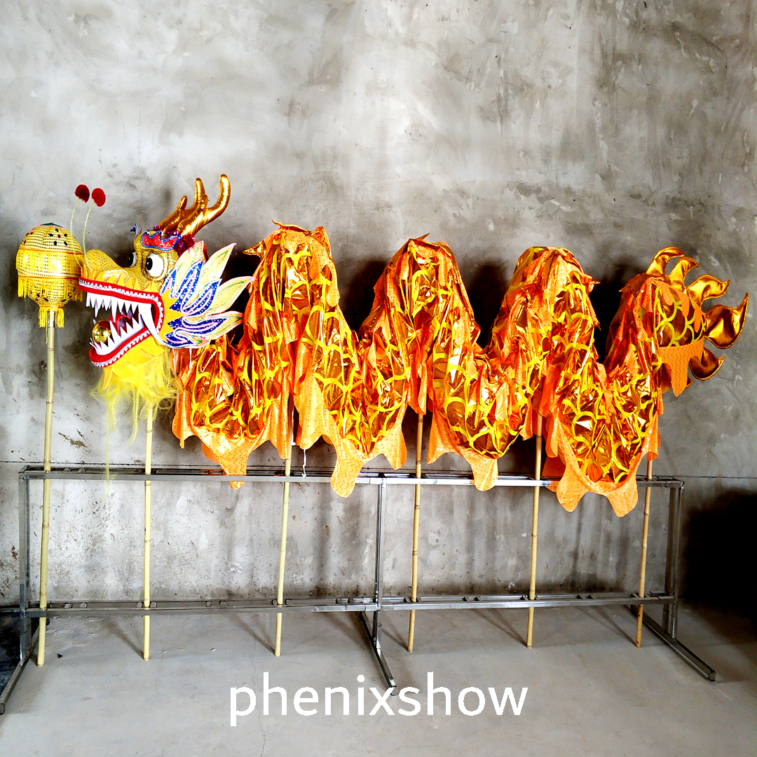 

New Decation 10m 6 adults Stage Wear Chinese Traditional culture DRAGON DANCE ORIGINAL Gold-plated Festival folk mascot Costume, Red-gold