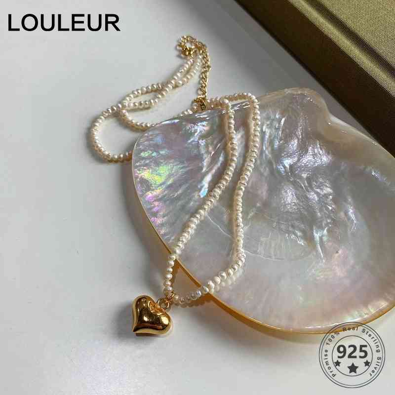 

Louleur 925 Silver Vintage Freshwater Pearl High Quality Heart/Shell Gold Necklace for Women Elegant Fine Jewelry 2020