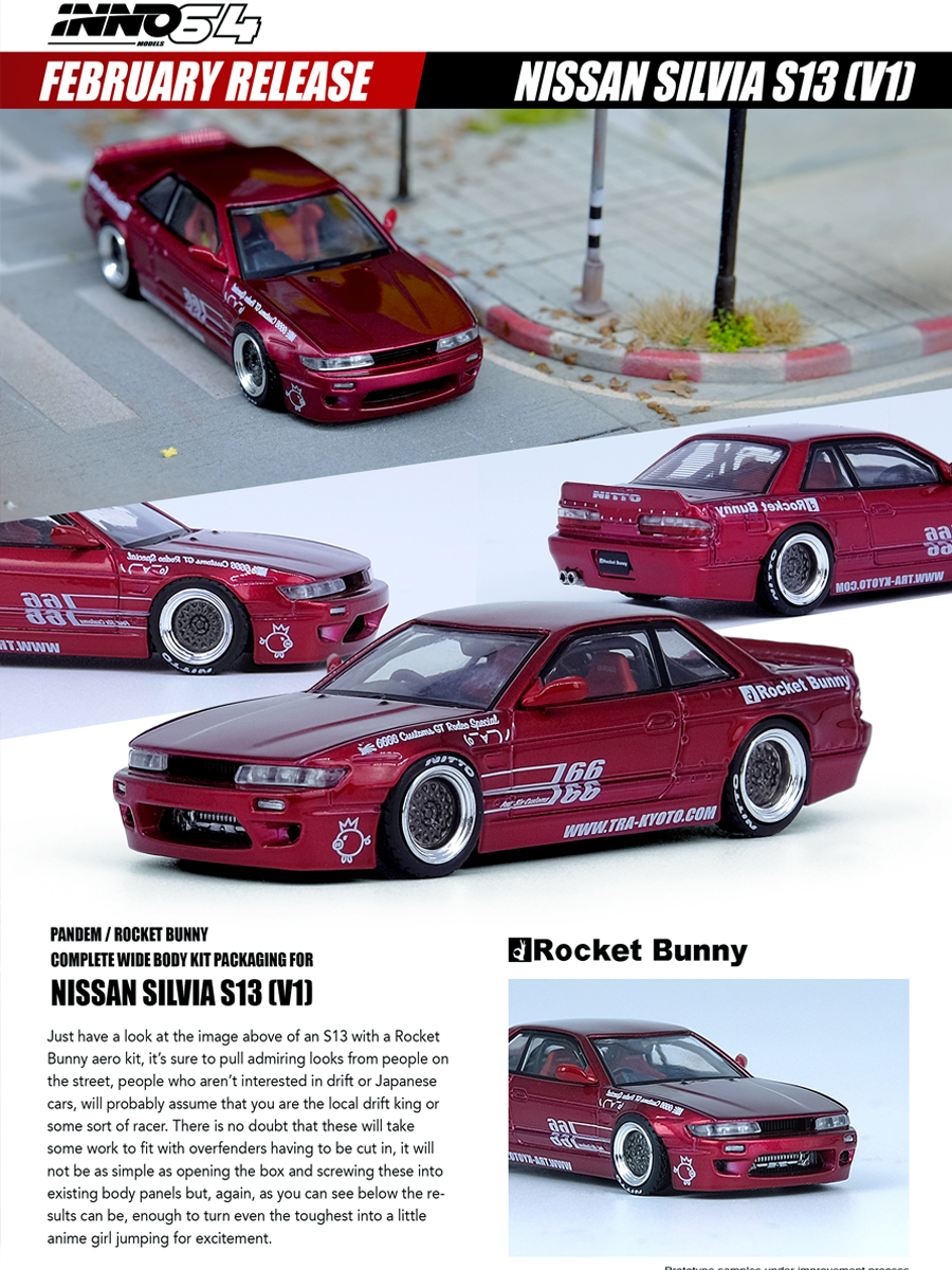 

1/64 Model Car INNO Nissan Silvia S13 Panem Rocket Bunny V1 Red Metallic