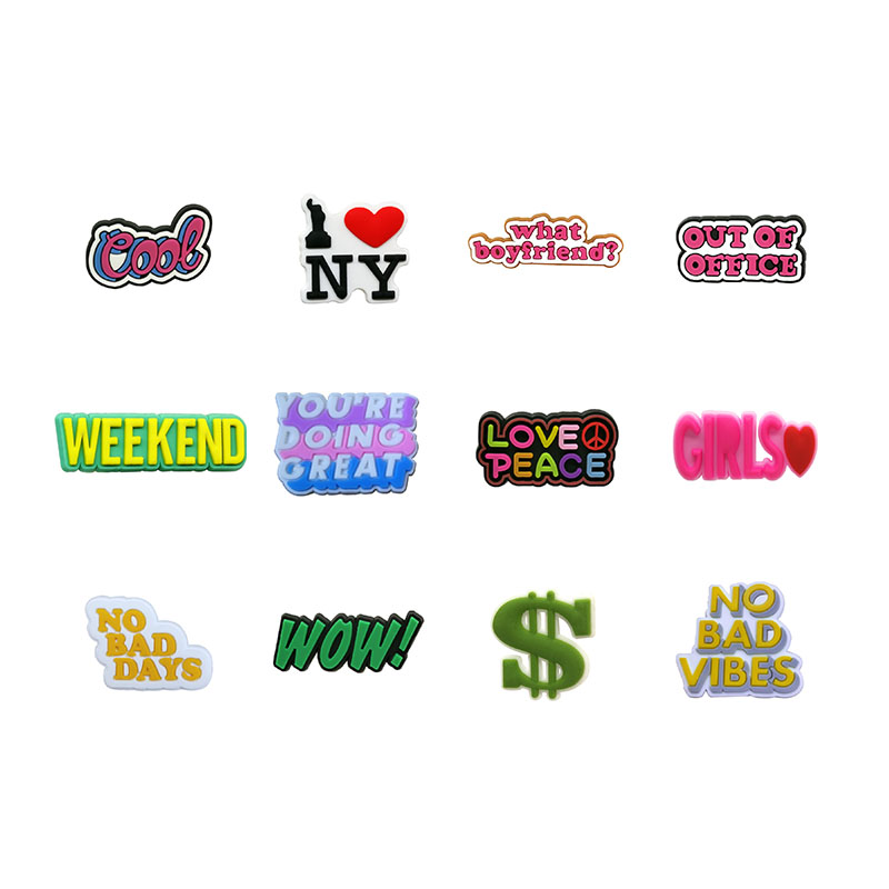 

plastic buttons words croc Charms Soft Pvc rainbow Shoe Charm Accessories Decorations custom JIBZ for clog shoes childrens gift