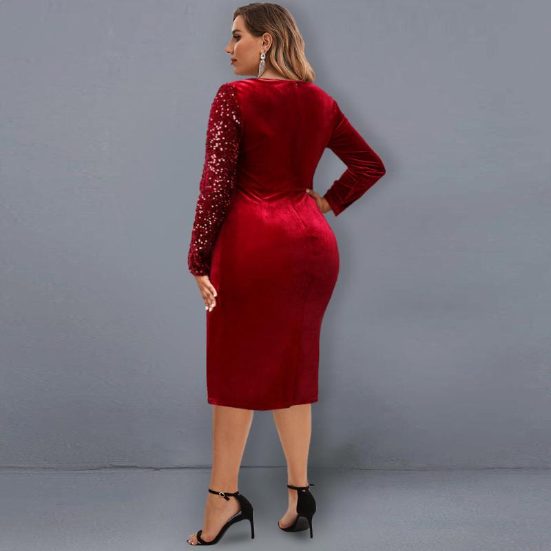 

Plus Size Dresses Party Dress Women Elegant Sequined Cut Out Christmas Evening Club Fall Winter Long Sleeve Mid Red, Black