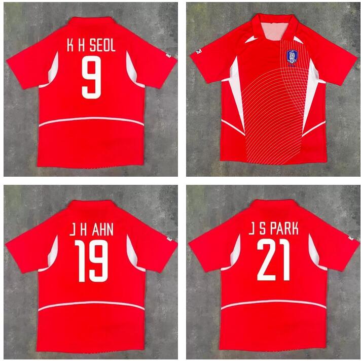 

2002 KOREA jersey national team S PARK K H SEOL M B HONG J H AHN retro soccer jerseys 02 home red Vintage South Camiseta de fútbol Classic football shirts