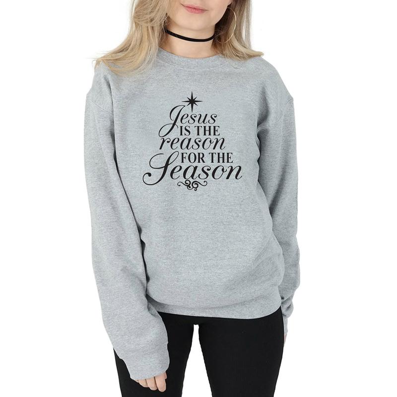 

Women's Hoodies & Sweatshirts Jesus Is The Reason For Season Sweatshirt Women Fashion Funny Christmas Tree Graphic Quote Vintage Pullover To, White