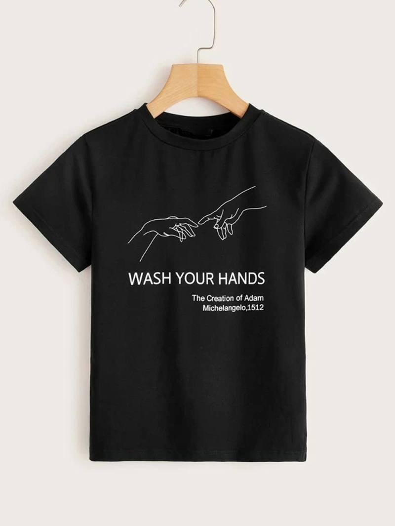 

Gothic T-shirt Michaelangelo The Last Judgement Hands Slogan Graphic Tee Unisex Harajuku Grunge Printing T Shirt Women Clothes 210518, Black