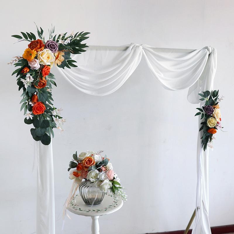 

Decorative Flowers & Wreaths 2pc Autumn Wedding Arch Backdrop Wall Decor Road Lead Artificial Row Welcome Sign Corner Pography Prop Garland