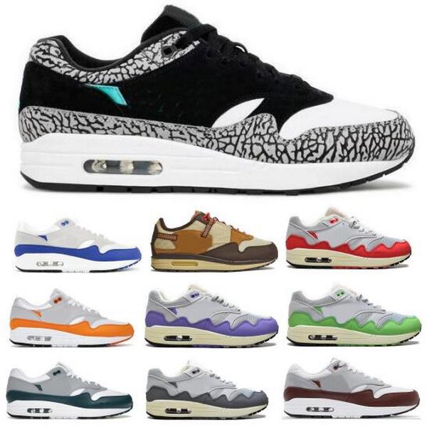 

Atmos 1 87 Mens Running Shoes Patta Waves Aqua Monarch Travis Scotts Cactus Jack Baroque Brown Anniversary Green 1s 87s 2022 Sports Trainer Sneakers, Dark green