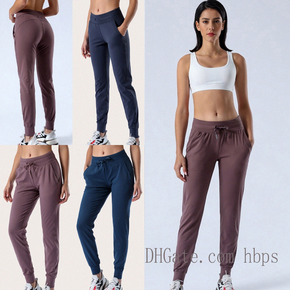 

Lu Yoga Fabric Naked-feel Workout Sport Joggers Pants Womens Waist Drawstring Fitness Running lulu Sweat pant with Two Side Pocket Style vap, Black;white