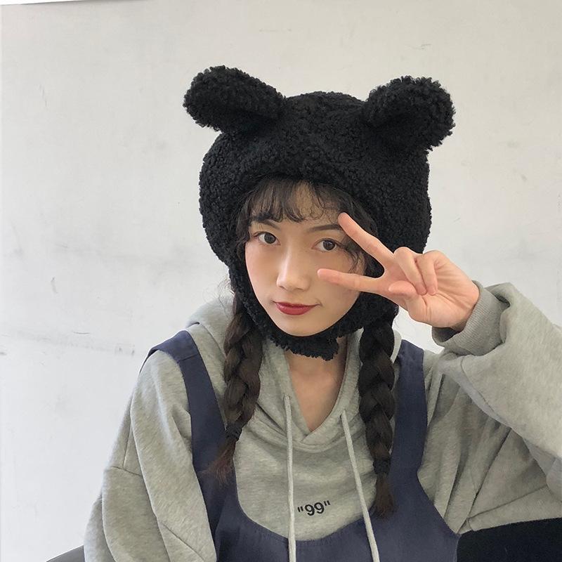 

Berets Cute Ear Protection Cap Female Winter Warm Lamb Hair Toe Wild Lei Feng Bomber Head Hood, Brown