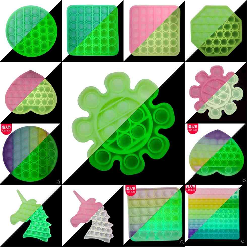 

Luminous Push Fidget Bubble Poppers Board Rainbow Color Glow IN Dark Pop its Bubbles Puzzle Finger Fun Heart Flower Unicorn Shapes H42QDZI