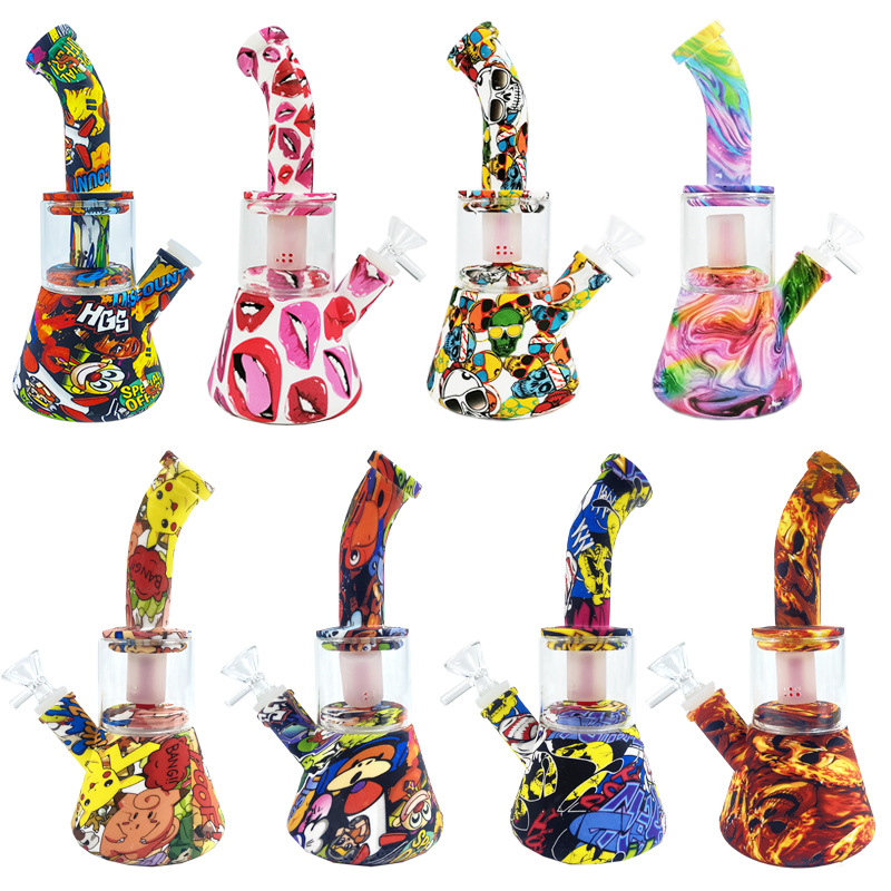 

16.5CM Silicone Water Pipe Recycler Bubbler Silicone Bong with quartz banger glass water pipe bong glass dab rig