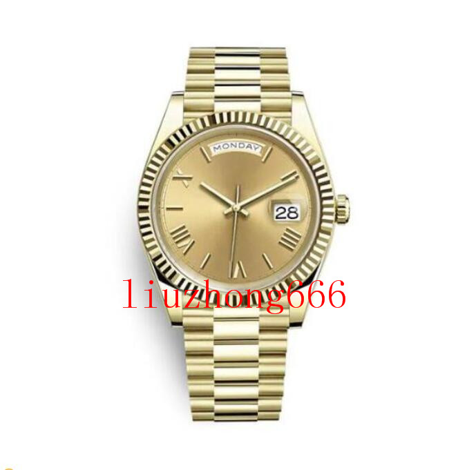 Rose Gold Double Date Day Men's Watch Roman Numeral Dial Sapphire Glass Stainless Steel Solid Clasp Bracelet Automatic Sports Presidential M-image-718349545