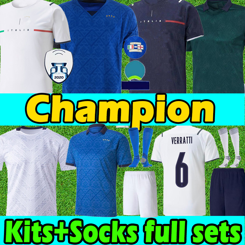 

2021 Italia soccer Jerseys BARELLA SENSI Fans player version champion 21/22 European Cup Renaissance CHIELLINI ITALY BERNARDESCHI men kids kit+socks full set shirt, 21 22 home